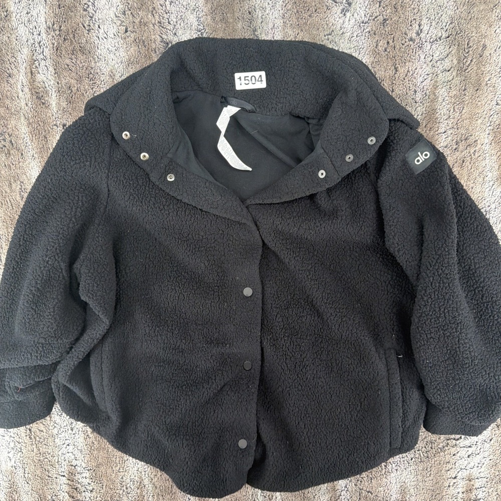 Alo Yoga Sherpa Jacket Women's XS Black Full Zip Relaxed Hip Length